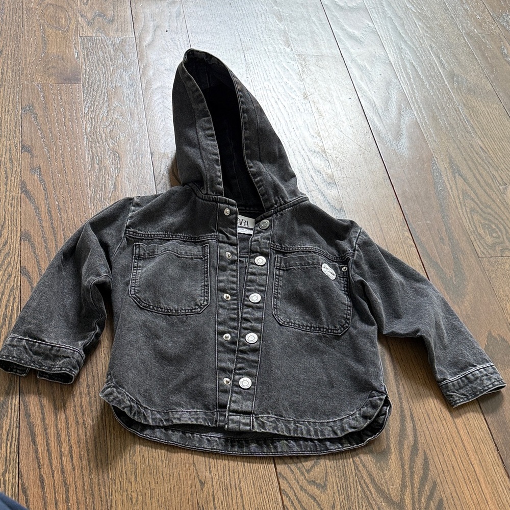 Zara Kids Hooded Black Denim overshirt/ light Jacket